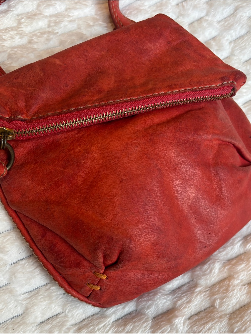 49 SQM soft, rusty, orange goat skin, BoHo Crossbody adjustable strap